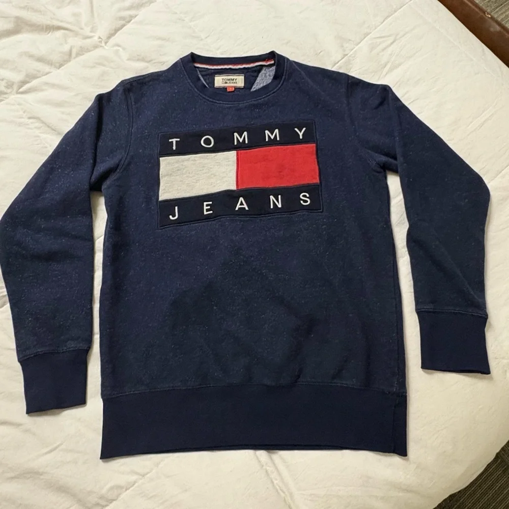 Vintage Tommy Hilfiger Flag Logo Crewneck Sweatshirt | Navy | 90s/Y2K Women’s L - Picture 3 of 9